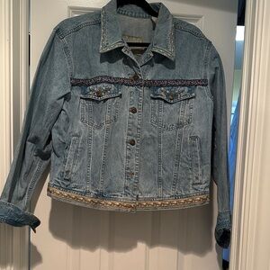 Liz Claiborne Blue Jean Jacket with Floral Accents